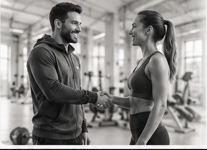 Personas estrechando la mano en un gimnasio